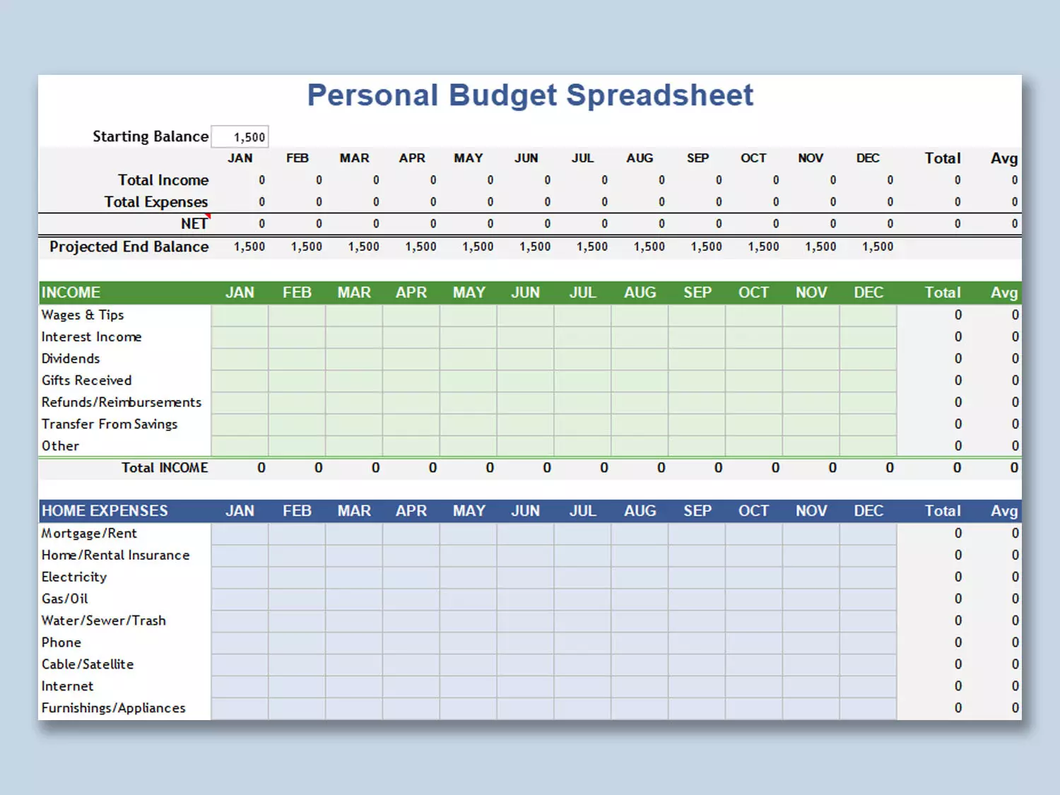 صفحه گسترده بودجه شخصی Personal Budget Spreadsheet
