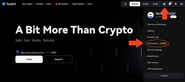 نحوه دریافت بونوس صرافی Toobit